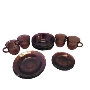 Fortescrista amethyst dish set cups saucer plate bowl Purple Service of 4  Lunch
